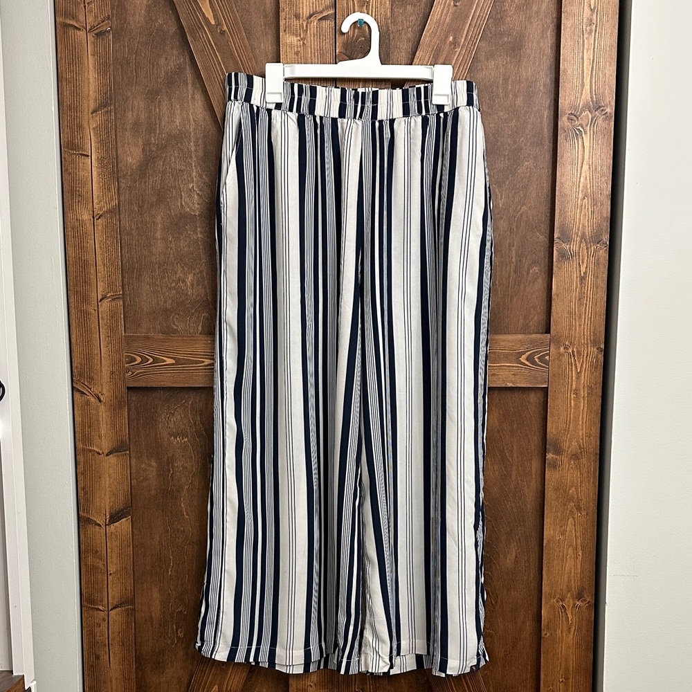 Margaritaville Navy and White Striped Wide-Leg Pants